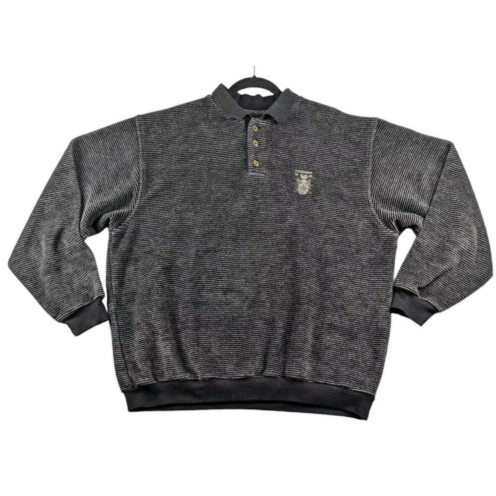 Straight Down Polo Sweater Mens XL‎ Black Striped Long Sleeve Indianwood Crest